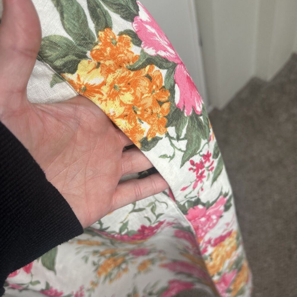 100% Linen Floral Fit And Flare Midi Sun Dress Size 10 Coastal Old Money Eco - Picture 4 of 7